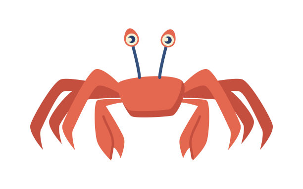 水下动物和动物群，孤立的蟹甲壳纲，有宽甲壳。生活在海洋中的龙虾生物。矢量平面卡通风格图片下载