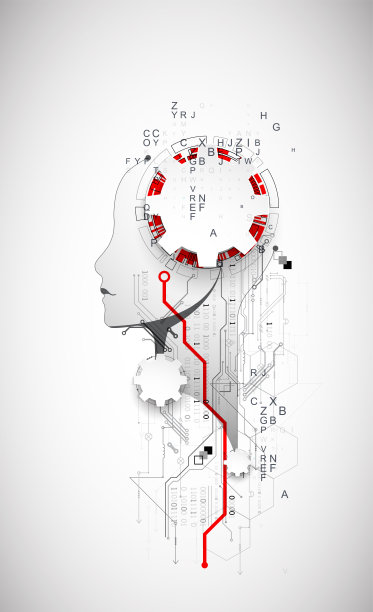 人工智能。有技术背景，有个男人的剪影。大数据的概念。机网络的想法。图片下载