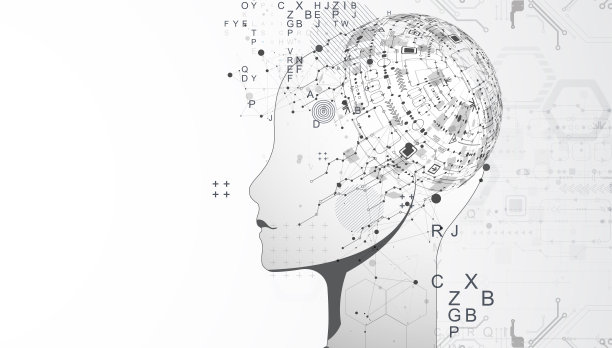 人工智能。有技术背景，有个男人的剪影。大数据的概念。机网络的想法。图片下载