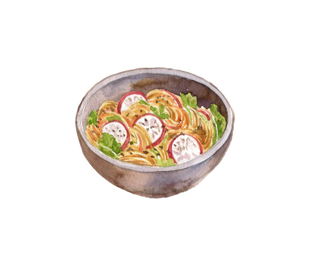乌冬面水彩画碗图片下载