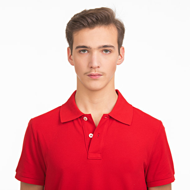 年轻自信的男子看着相机的照片。特写肖像冷静的帅哥在工作室摆姿势。有吸引力的男性的脸。穿红衬衫的少年。图片下载