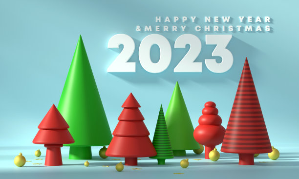 红色和绿色的圣诞树和新年背景图片下载