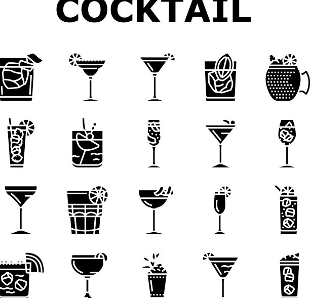 鸡尾酒杯喝酒酒吧图标套装图片下载