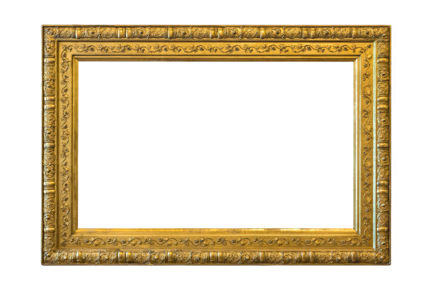 带有宽边的古董木框，用于镀金的绘画或照片，在白色背景上突出显示。图片下载