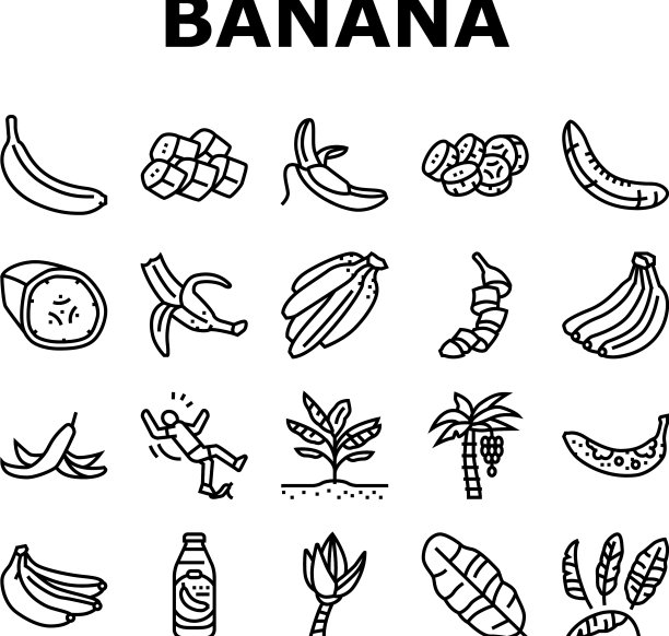 香蕉水果食物黄色白色图标套装图片下载