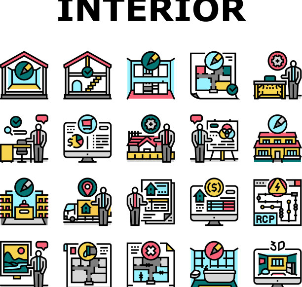 房间室内设计家居现代图标集图片下载