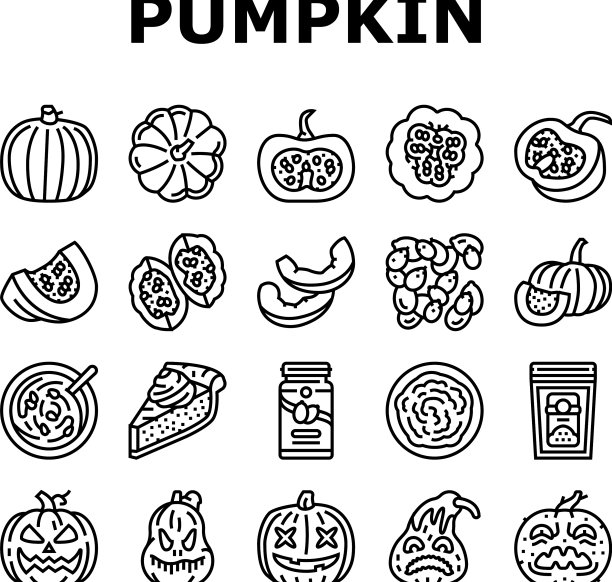 南瓜万圣节秋季橙色图标集图片下载