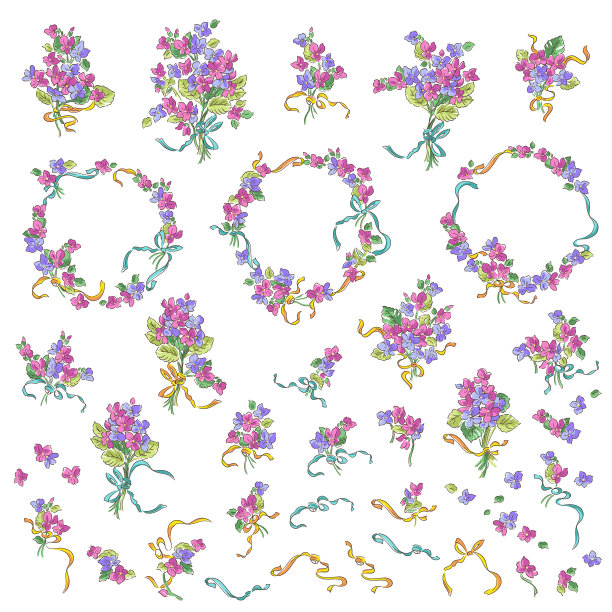插图收集可爱的花束和花环，图片下载