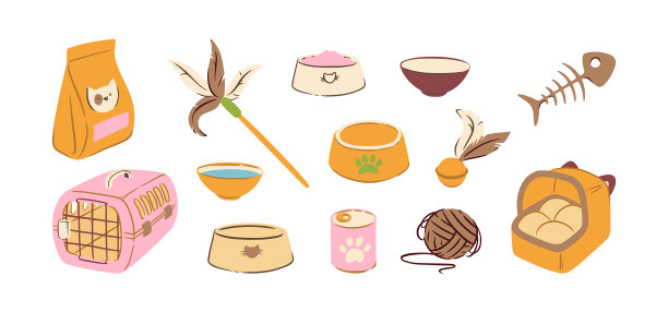 宠物玩具和食物猫碗戏弄载体图片下载