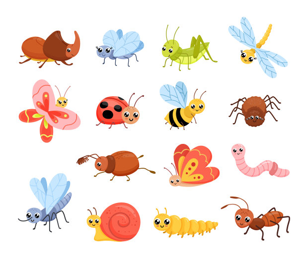 卡通昆虫集可爱的蚂蚁和蚱蜢图片下载