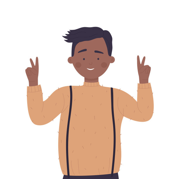 小男孩做出胜利的手势图片下载