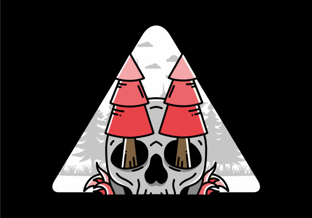 松树卡在头骨的设计图片下载