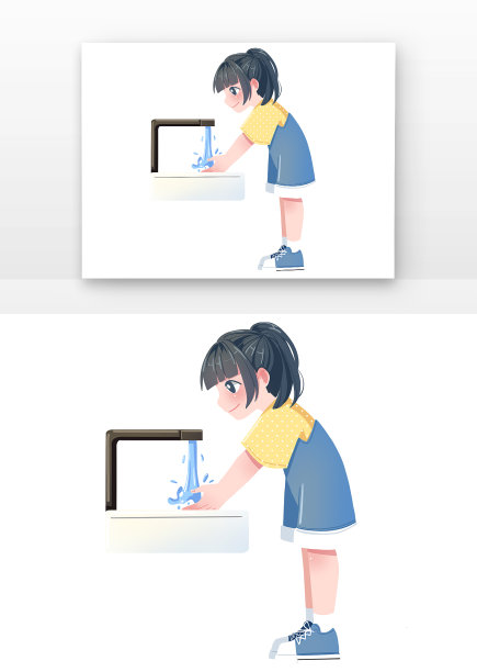 手绘卡通洗手女孩图片下载