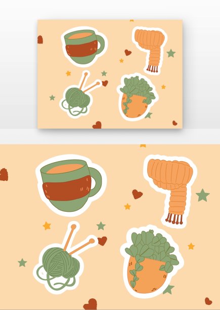 冬天咖啡围脖元素组合图片下载