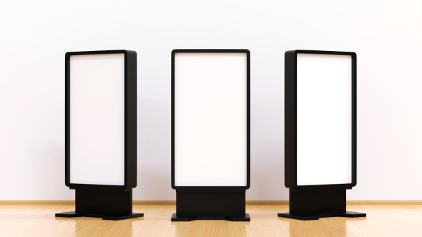 建筑内垂直广告牌或液晶屏地板立架空白模型，3D渲染。图片下载