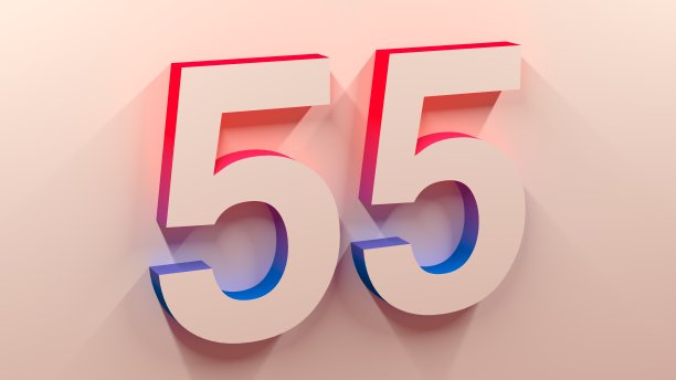 性感光公司编号55设计与蓝红色渐变的颜色在墙上3D图片下载