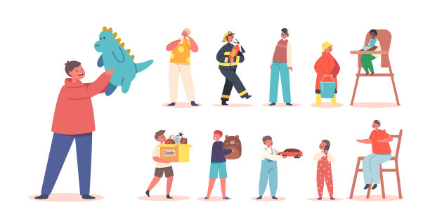 一套小男孩的有趣的角色和游戏图片下载