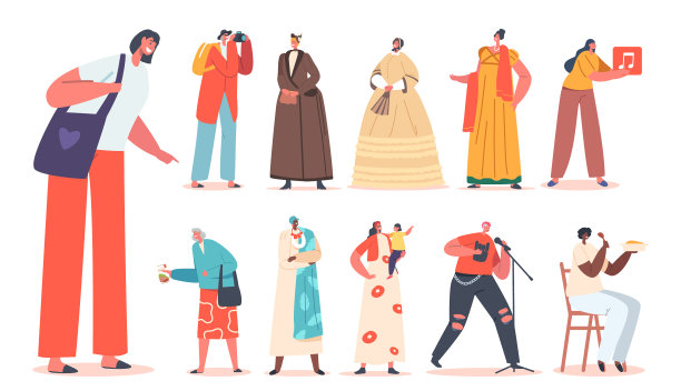 一系列不同的女性角色，过去的女性图片下载