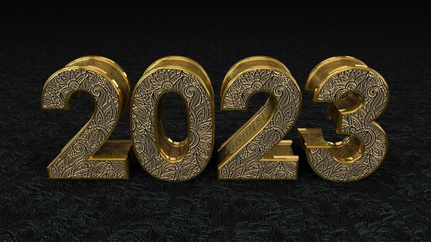 2023号豪华黄金闪亮的花金属风格站在深绿色花金属平面3D图片下载