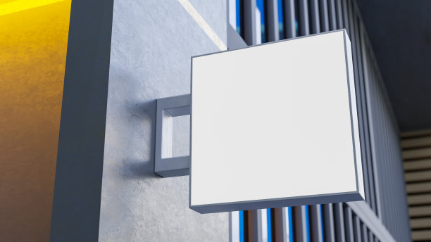 广告牌模型安装在大楼外面。或空招牌为您的文本和横幅设计。图片下载