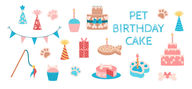 宠物生日派对的装饰元素图片下载