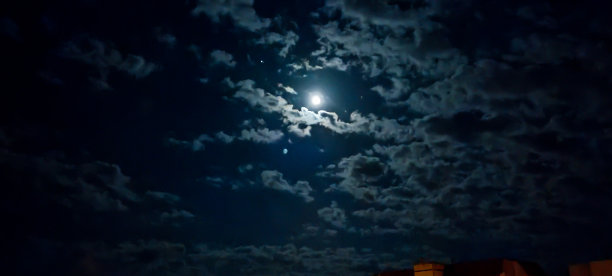 城市上空的夜月景。图片下载