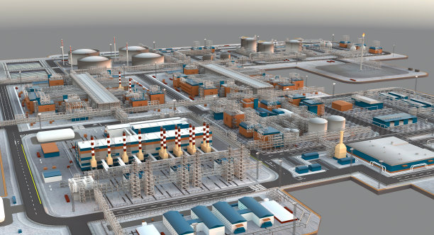 灰色背景的液化天然气工厂。3 d渲染图片下载
