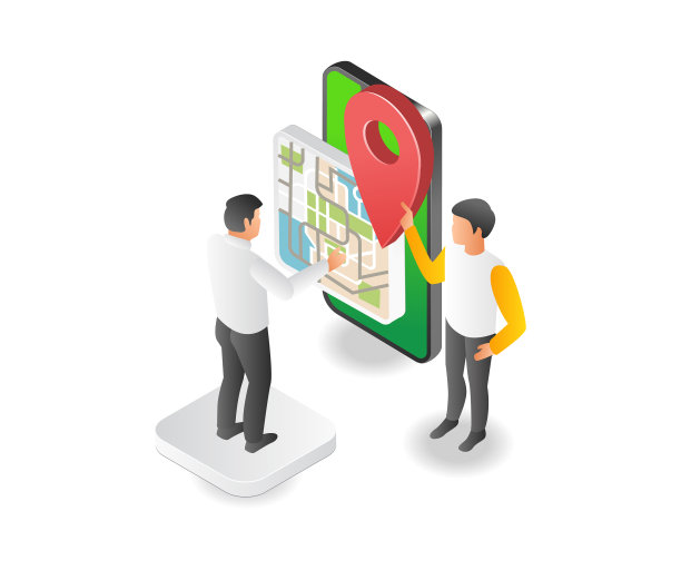 两个男人指着地图定位软件图片下载