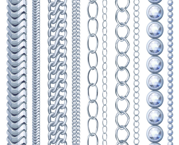 银链集合，矢量卡通插图的珠宝链孤立在白色背景图片下载