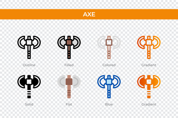 斧头图标在不同的风格。斧矢量图标设计的轮廓，固体，彩色，填充，渐变和平面风格。象征,标志说明。矢量图图片下载