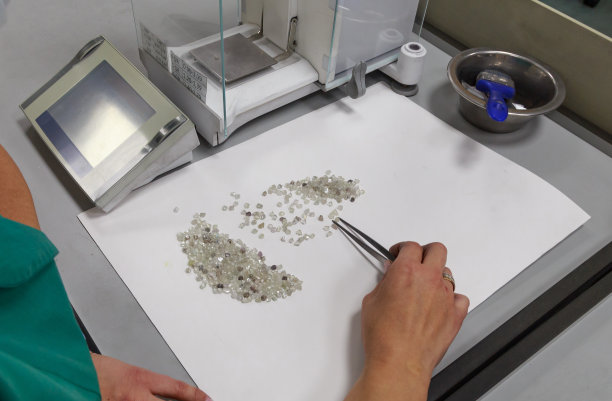 桌子上有各种未经加工的钻石。图片下载