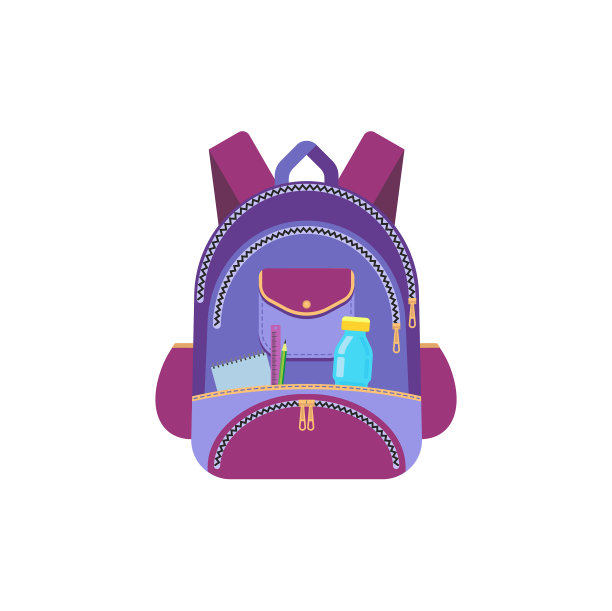 紫色双肩包与学校用品双肩包图标图片下载