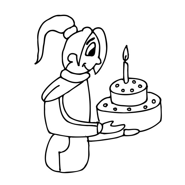 女孩拿着一个蛋糕和一支蜡烛图片下载