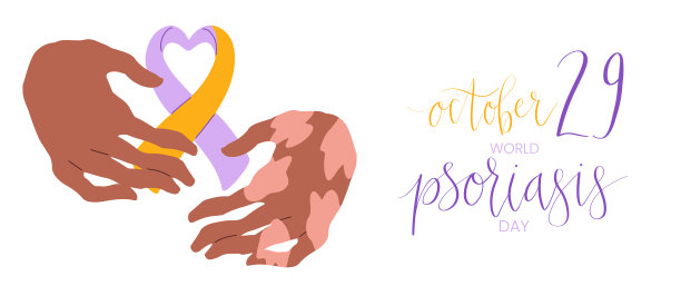 10月29日世界银屑病日手写字母。紫色和橙色支持丝带。网页横幅矢量模板图片下载