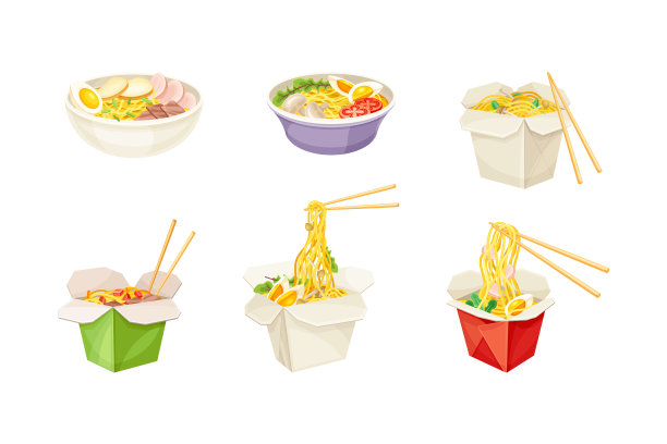 用碗和纸板箱装的中式汤面图片下载