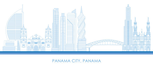 巴拿马城轮廓天际线全景，巴拿马图片下载