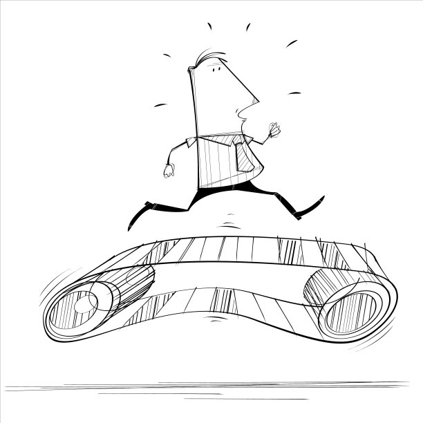 商人在跑步机上跑得满头大汗图片下载