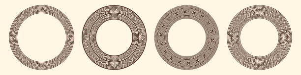 希腊钥匙图案，圆框收藏。装饰古代漫步图片下载