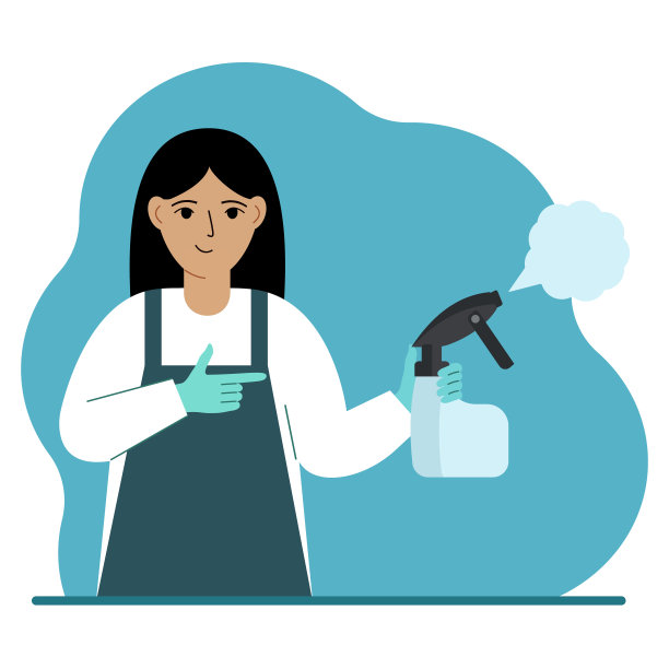 一名戴着手套的妇女手持装有消毒剂、杀菌剂或清洁剂的喷雾瓶。家居消毒卫生。图片下载