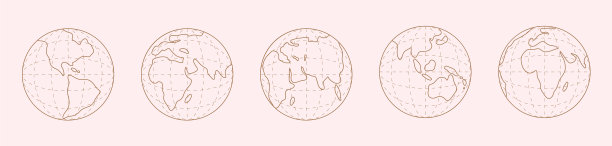 一套线性风格的地球图标印刷图片下载