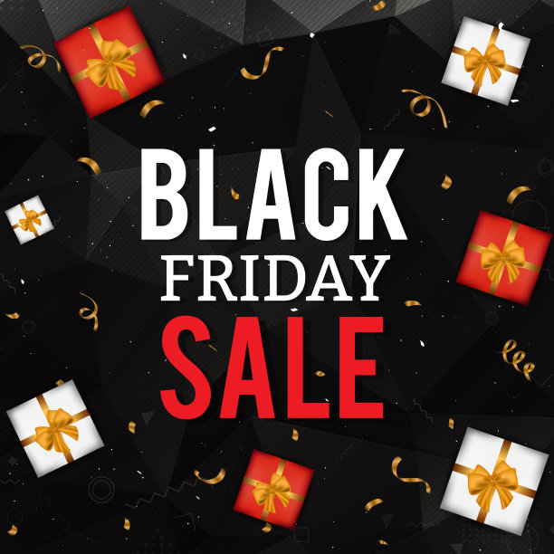 黑色星期五销售横幅与礼品盒和金色彩纸图片下载