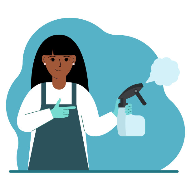 一名戴着手套的妇女手持装有消毒剂、杀菌剂或清洁剂的喷雾瓶。家居消毒卫生。图片下载