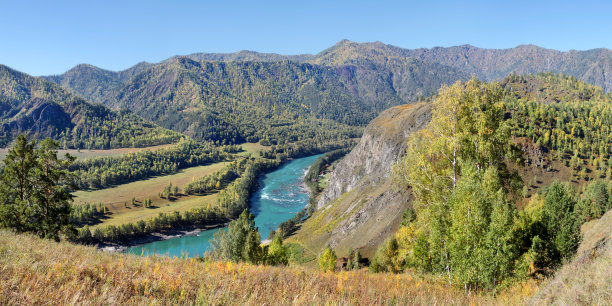 秋天，在阿勒泰山脉的卡顿河上图片下载