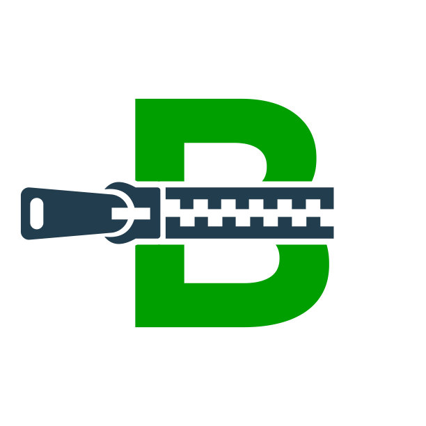 首字母B拉链标志时装布，刺绣和纺织符号身份向量模板图片下载