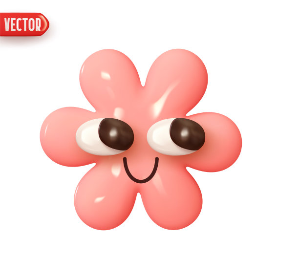 表情符号洋甘菊花带着快乐的微笑。逼真的3d设计在塑料卡通风格。图标隔离在白色背景上。矢量图图片下载