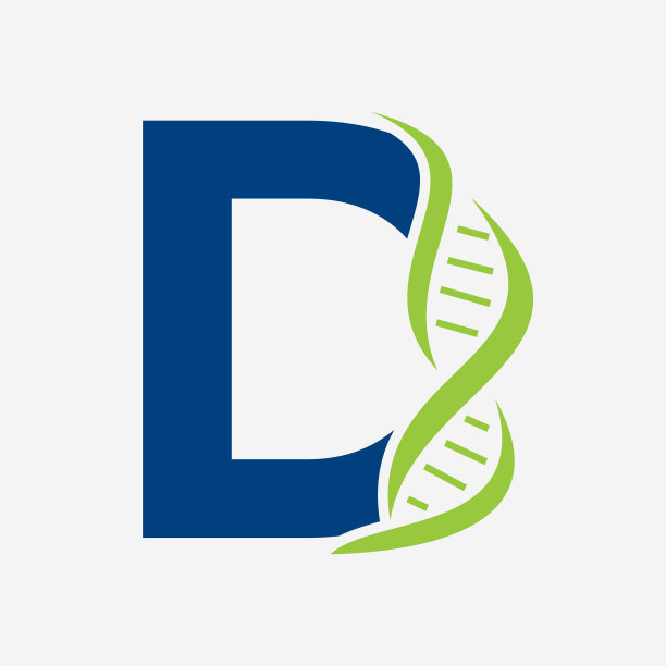 医疗标识D字母向量模板上的初始DNA标识图片下载