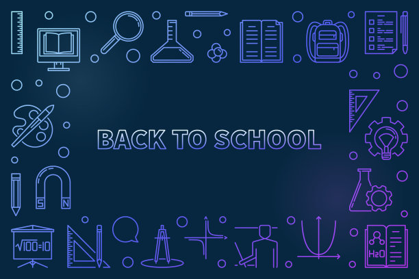 返校矢量彩色线性插图或框架图片下载