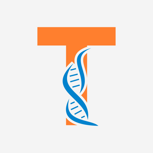 用于医疗标识的字母T向量模板上的初始DNA标识图片下载
