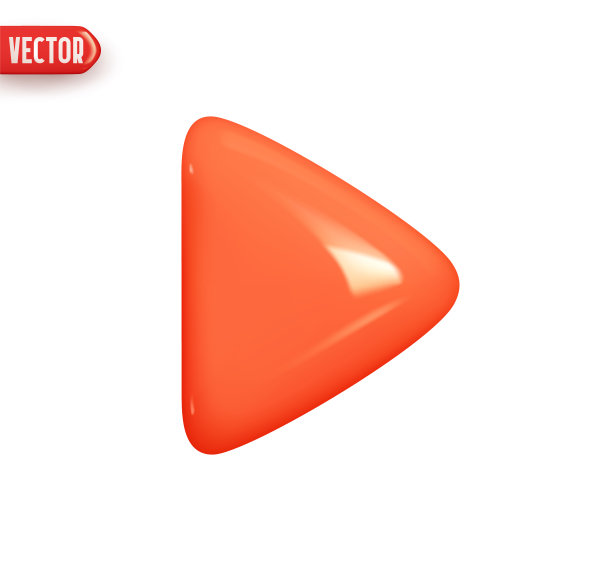 红色的播放按钮。逼真的3d设计元素在塑料卡通风格。图标隔离在白色背景上。矢量图图片下载