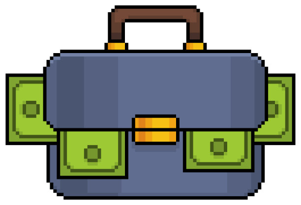 像素艺术手提箱装满钱矢量图标8位游戏图片下载
